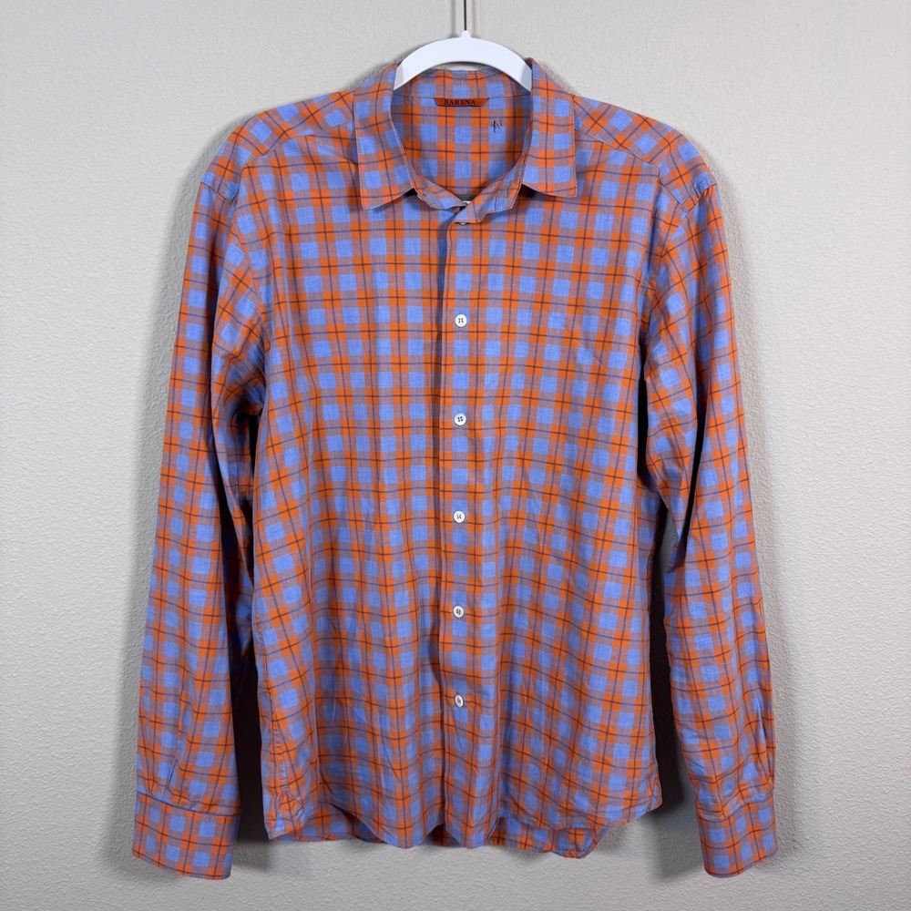 Barena Venezia Mens Checkered Button Down Shirt Italian Luxury IT 50 US L